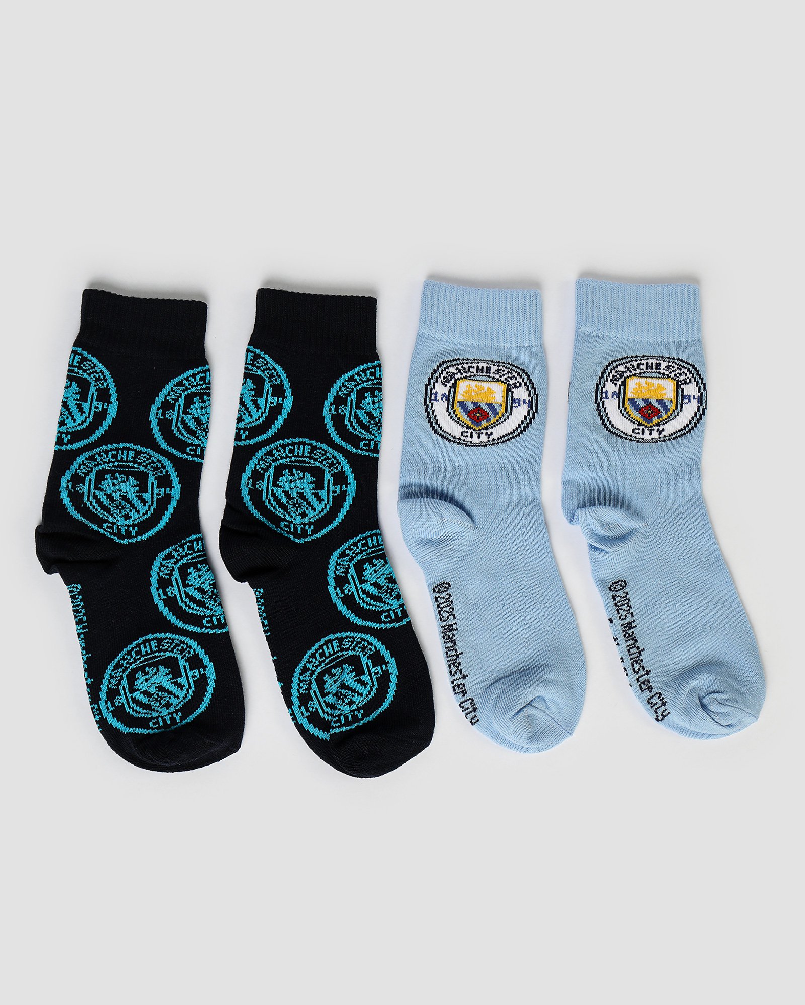 Kit meia infantil 2 peças futebol Manchester City escudo multicor