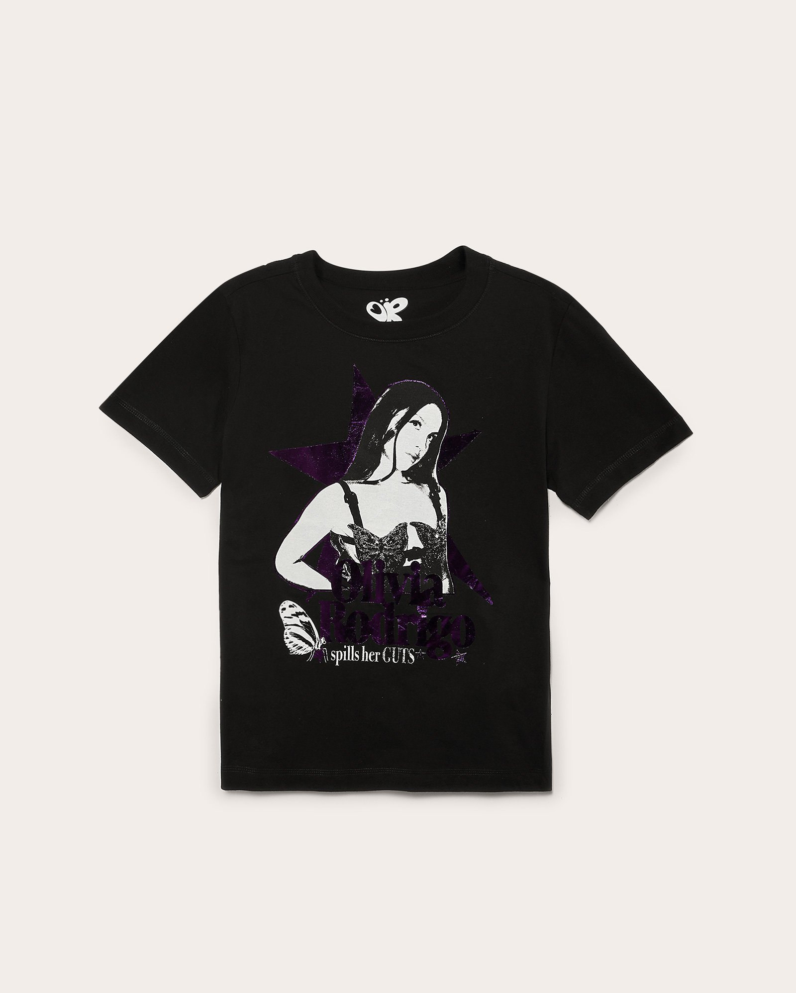 Camiseta juvenil alongada estampada preta | Olivia Rodrigo