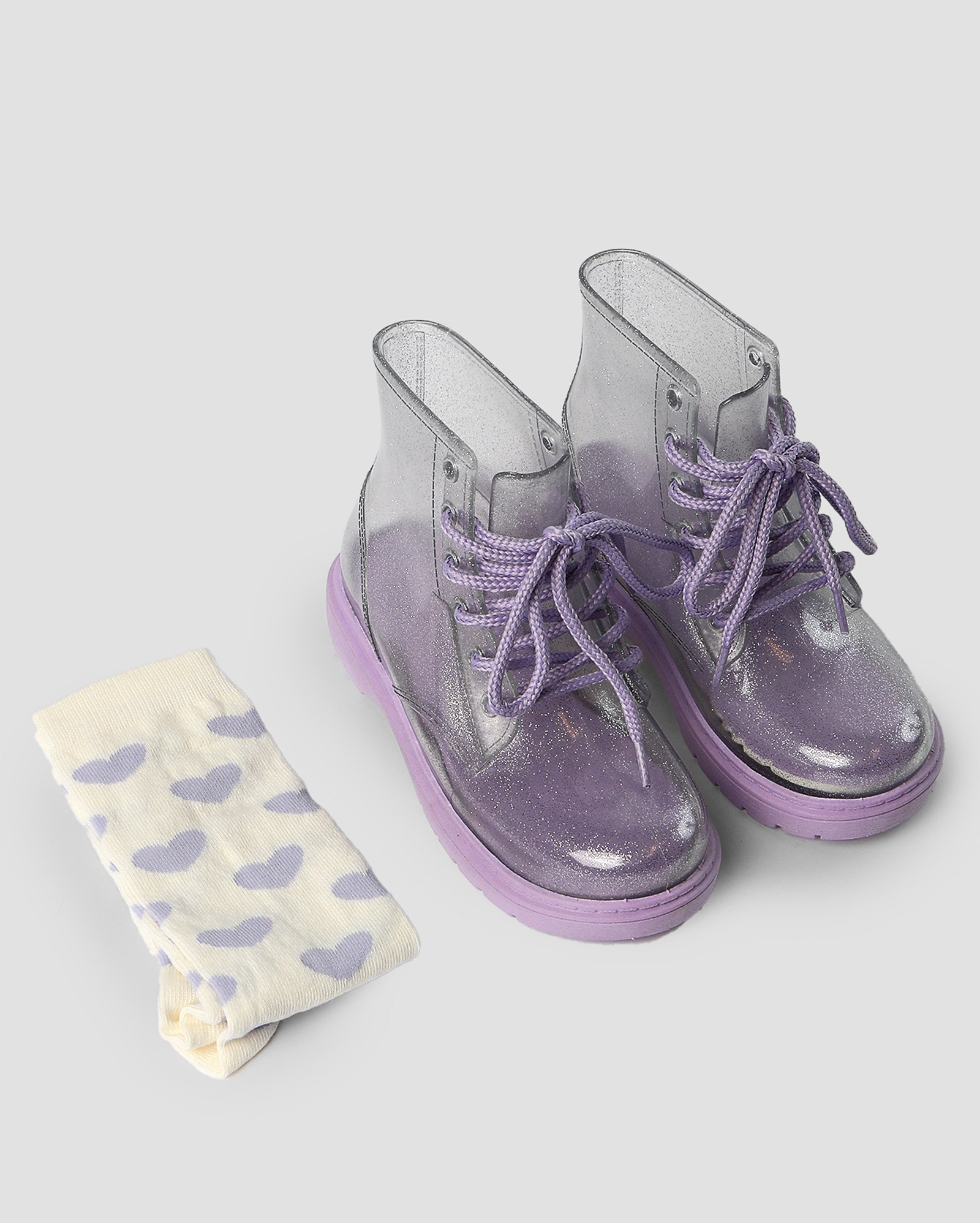 Bota galocha infantil brilhosa + meia corações multicor | Riachuelo