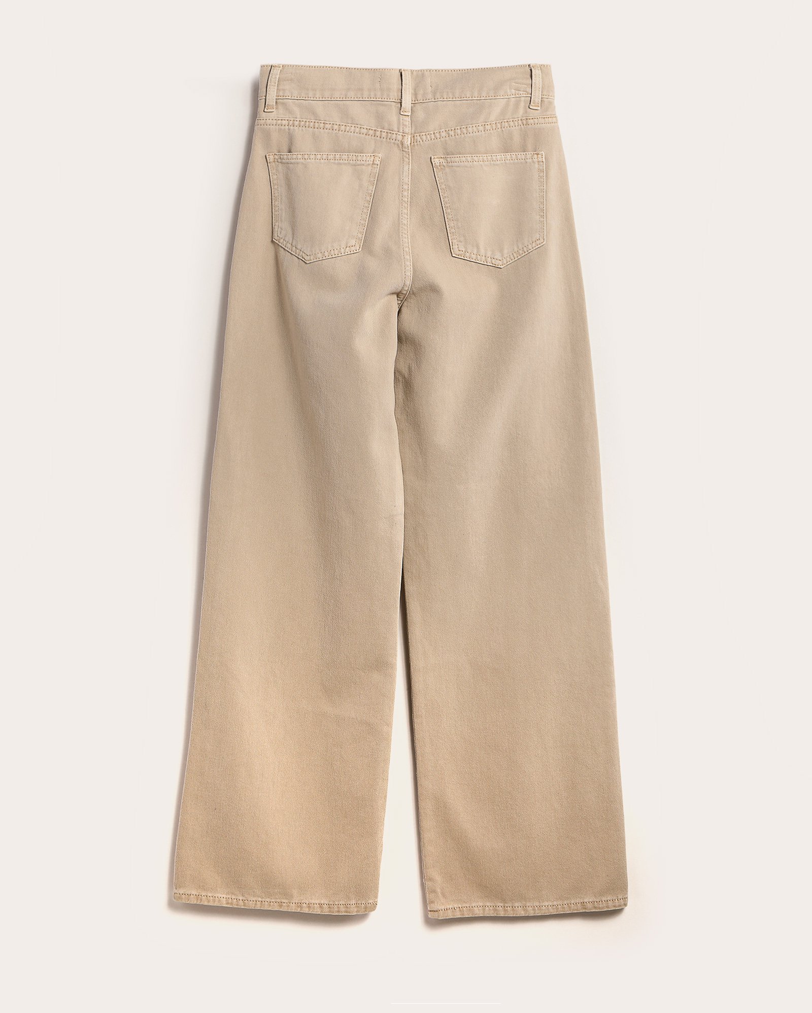 Calça sarja juvenil wide leg cintura alta com passantes bege | Pool