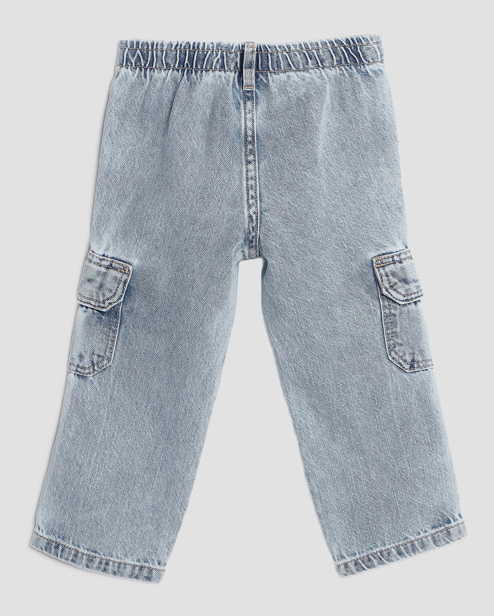 Calça jeans infantil reta bolsos cargo 1-4A denim claro | Pool Kids 