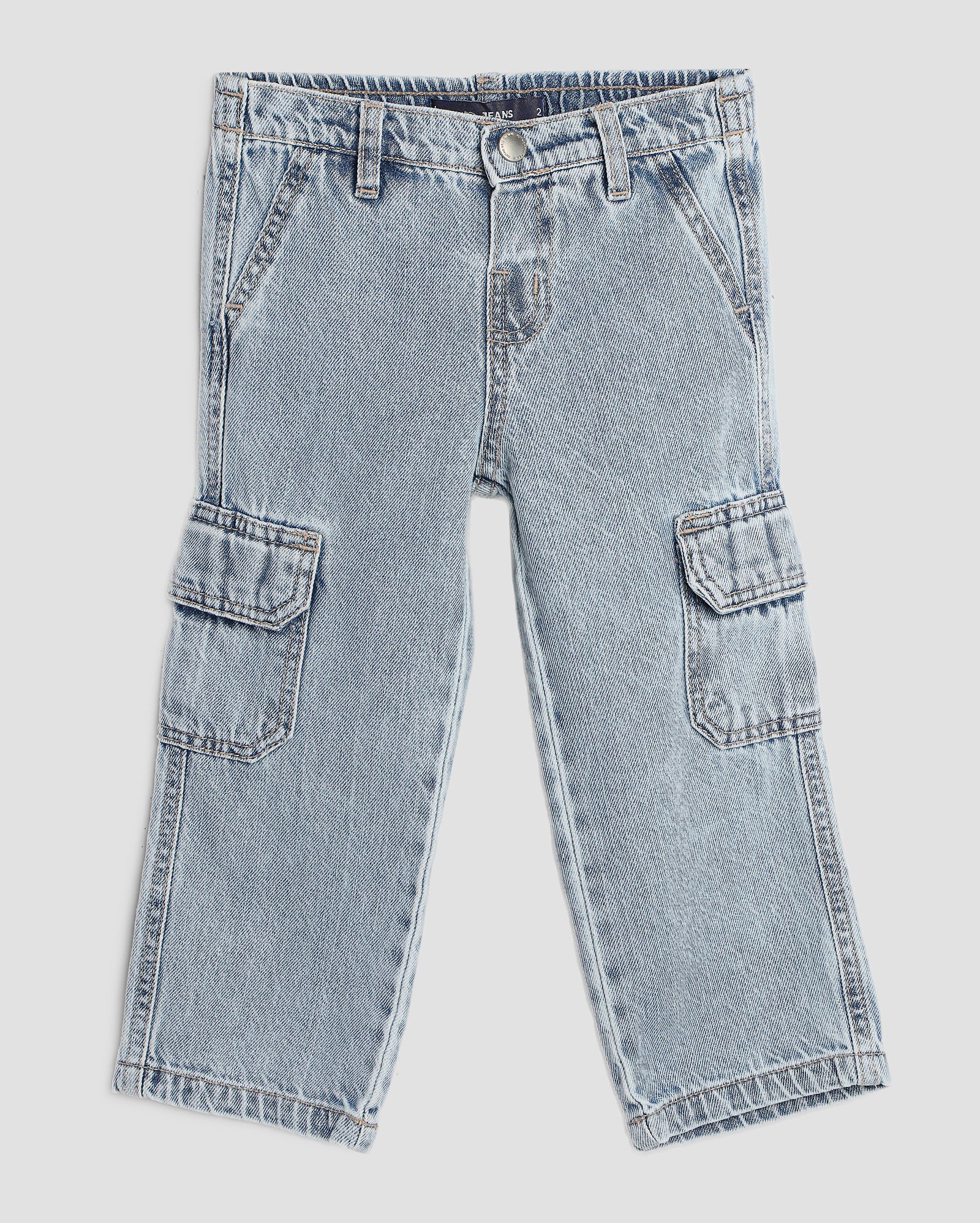 Calça jeans infantil reta bolsos cargo 1-4A denim claro | Pool Kids 