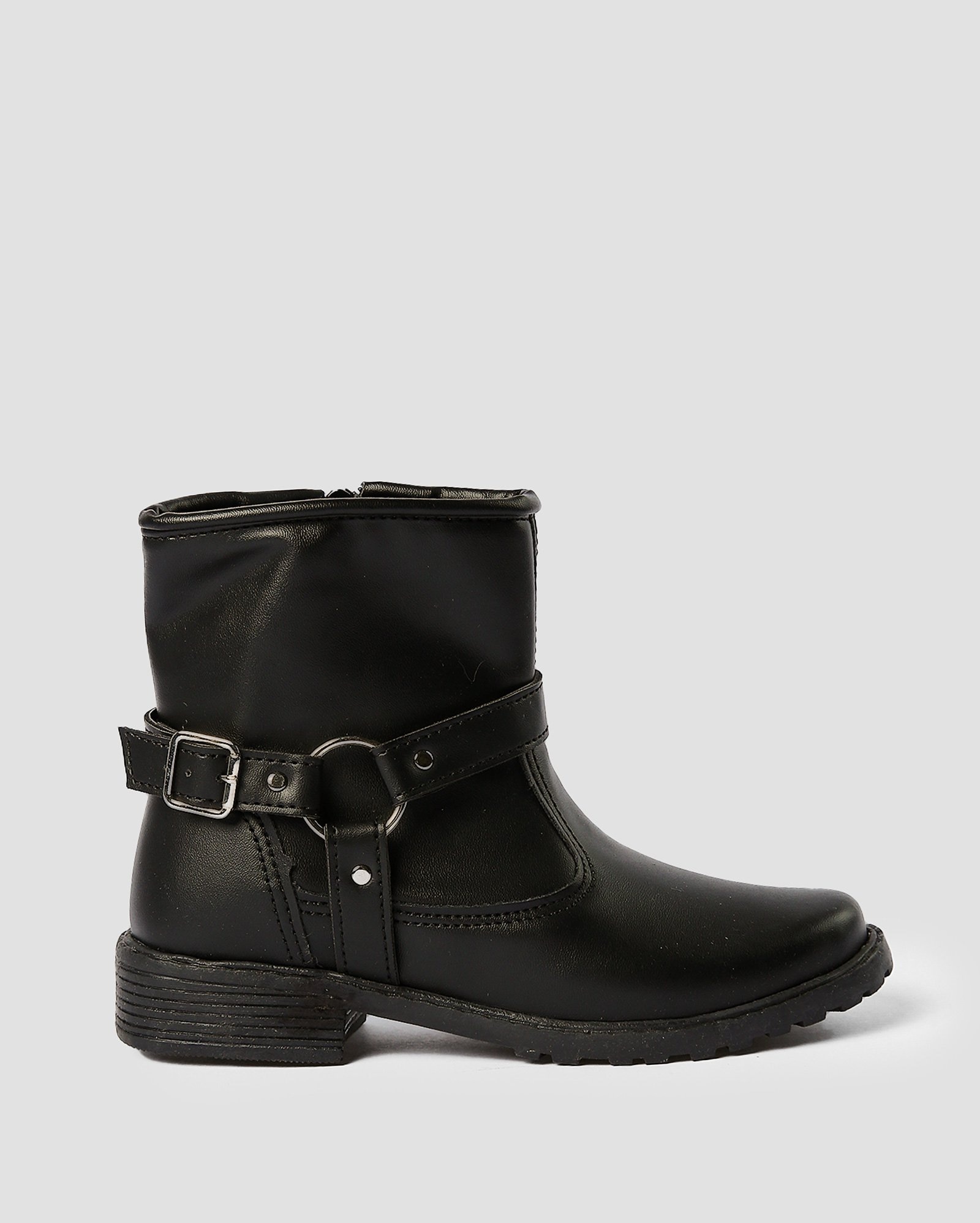 Bota infantil biker cano médio fivelas preta | Riachuelo