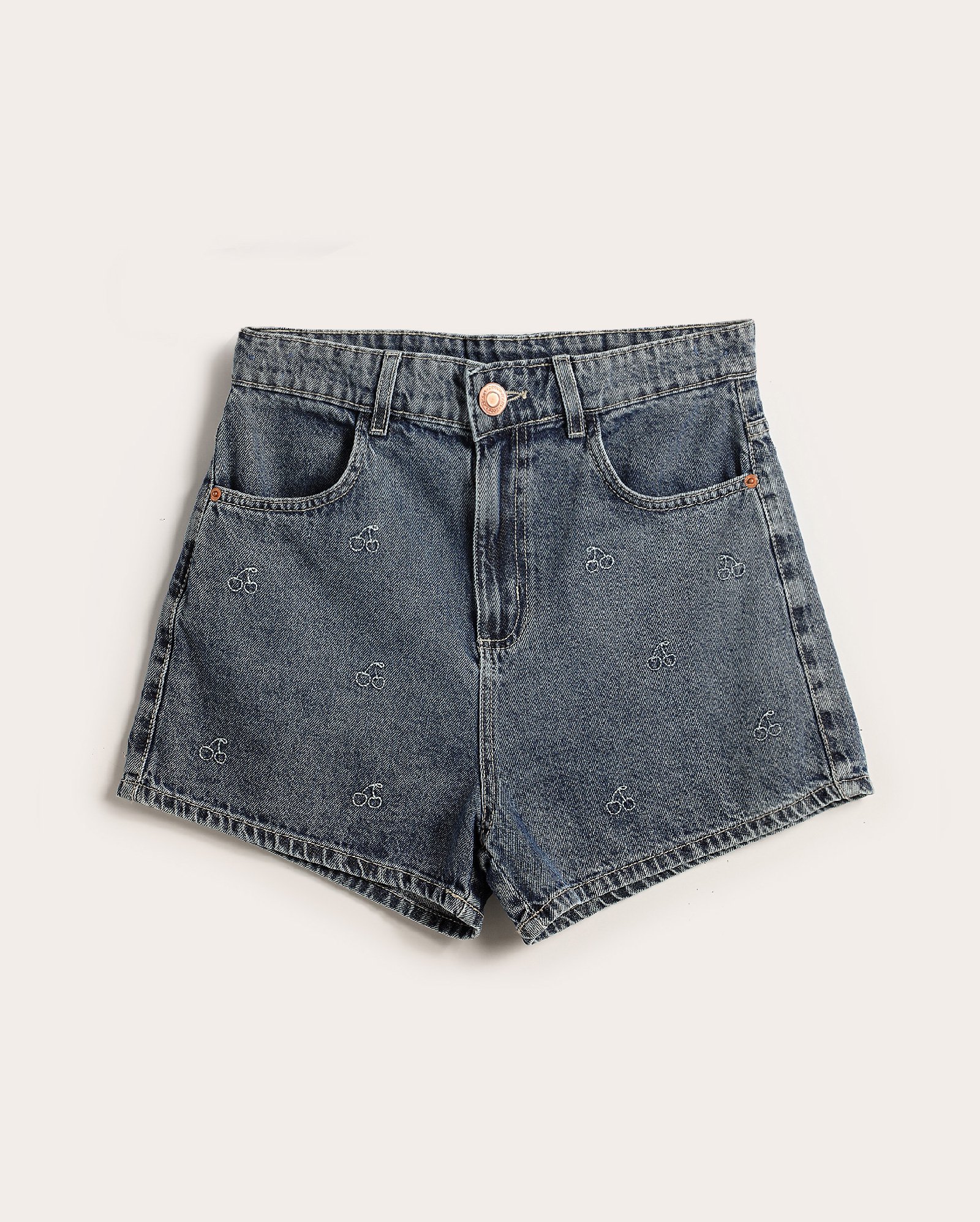 Short jeans juvenil hot pant cerejas denim médio | Pool