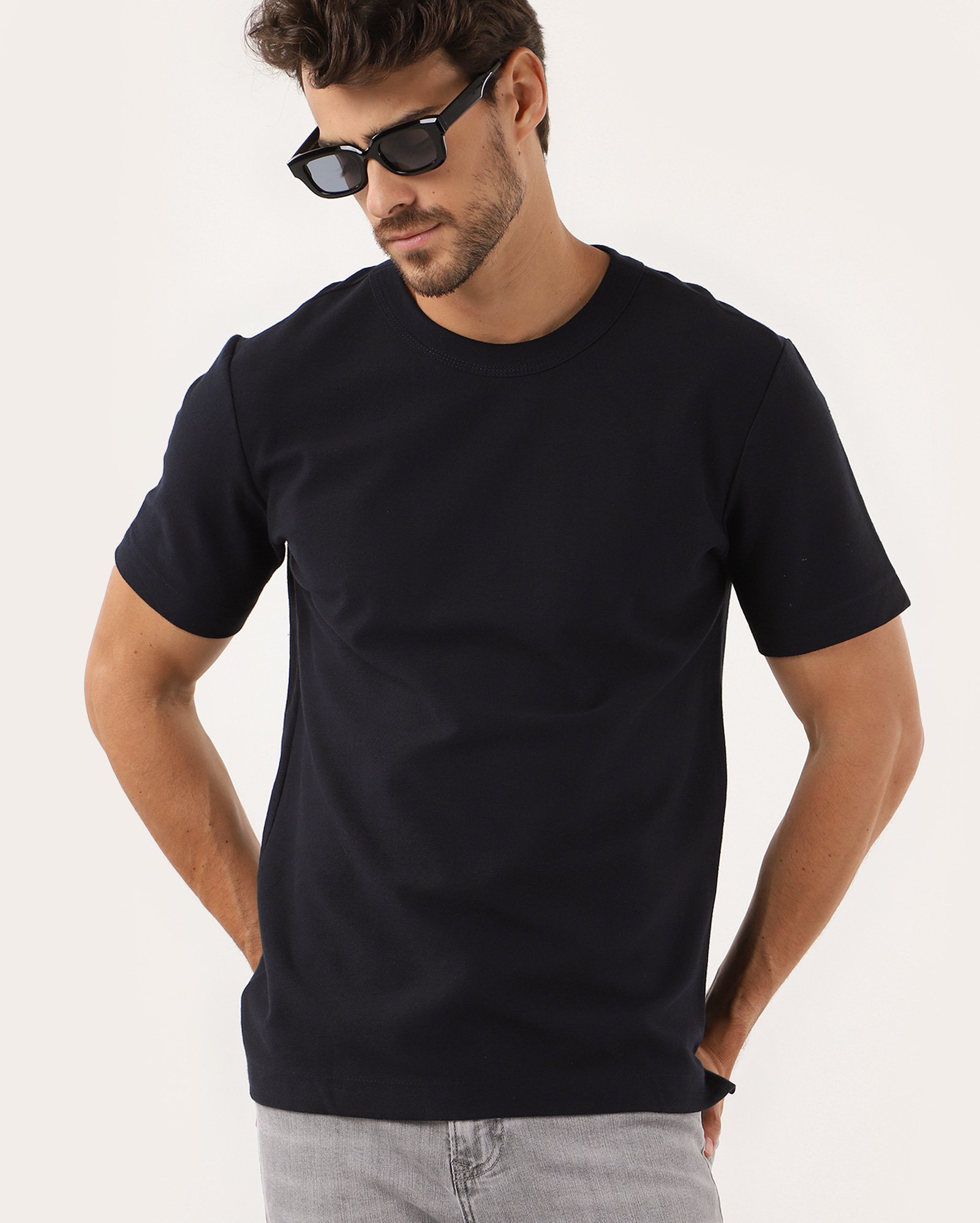 Camiseta masculina sarjada básica lisa azul | Original by Riachuelo