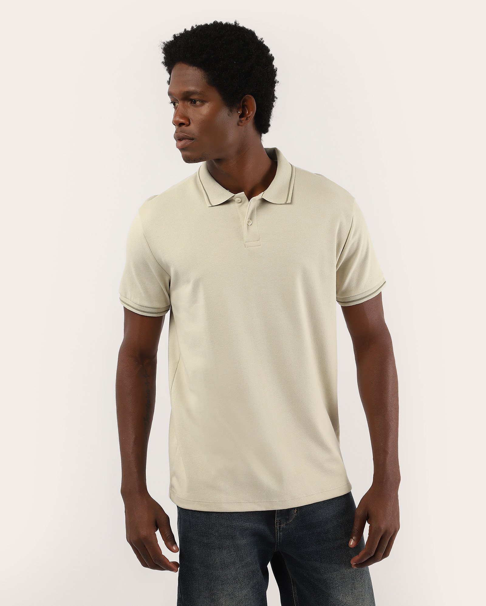 Camisa polo masculina regular suedine - Bege