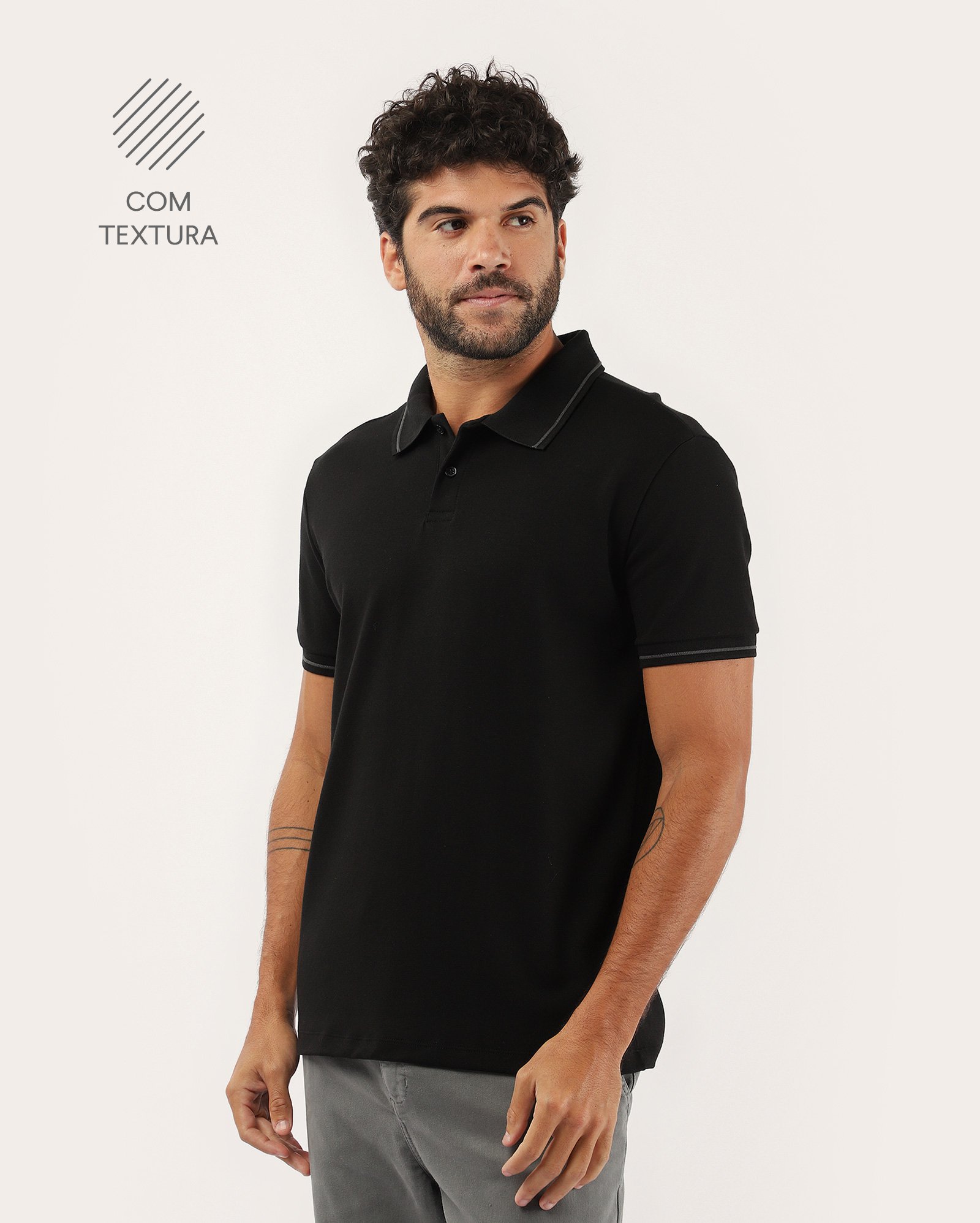 Polo masculina regular suedine - Preto