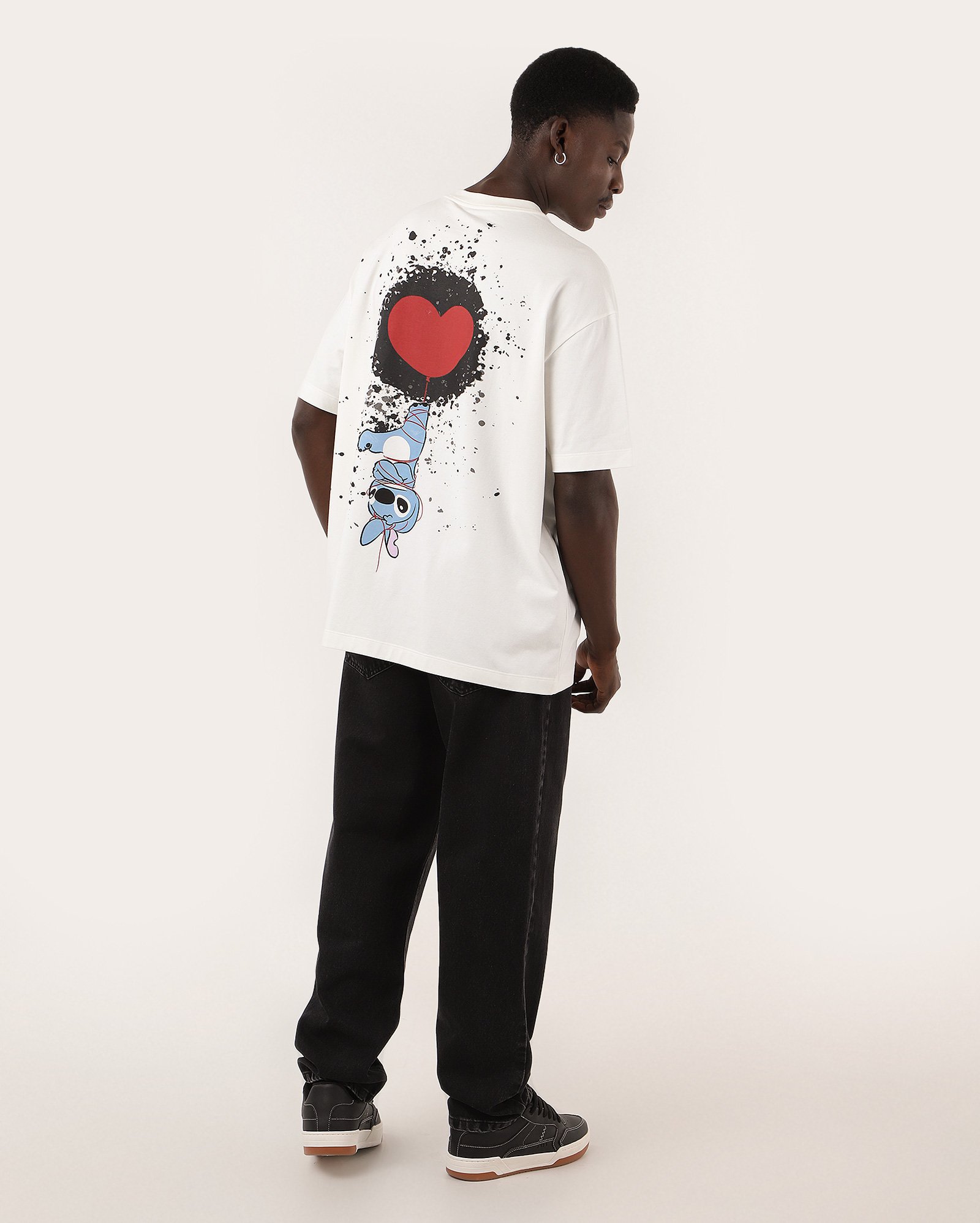 Camiseta masculina relaxed Stitch love branca | Disney