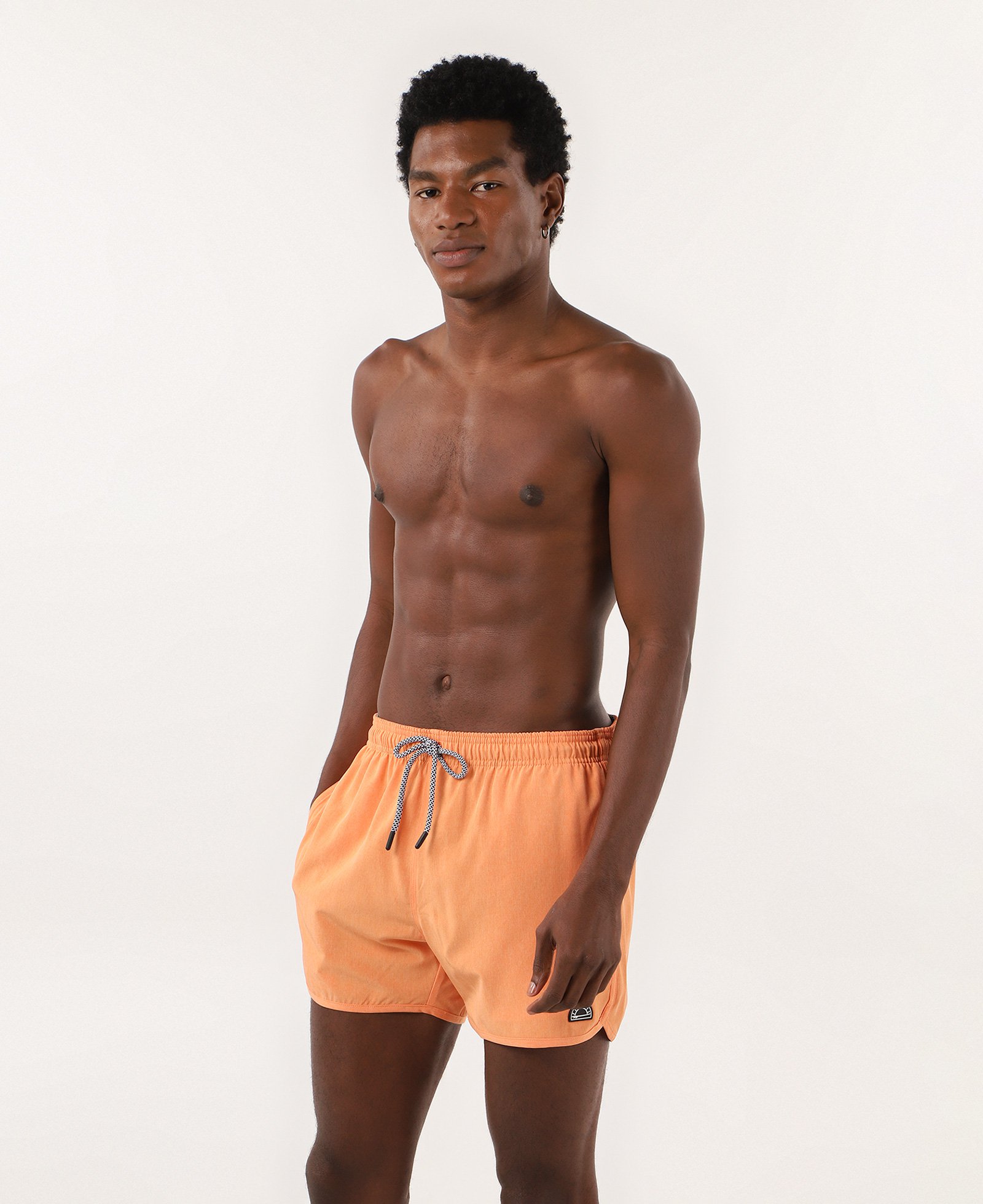 Short água masculino cós elástico com amarração liso laranja | Pool