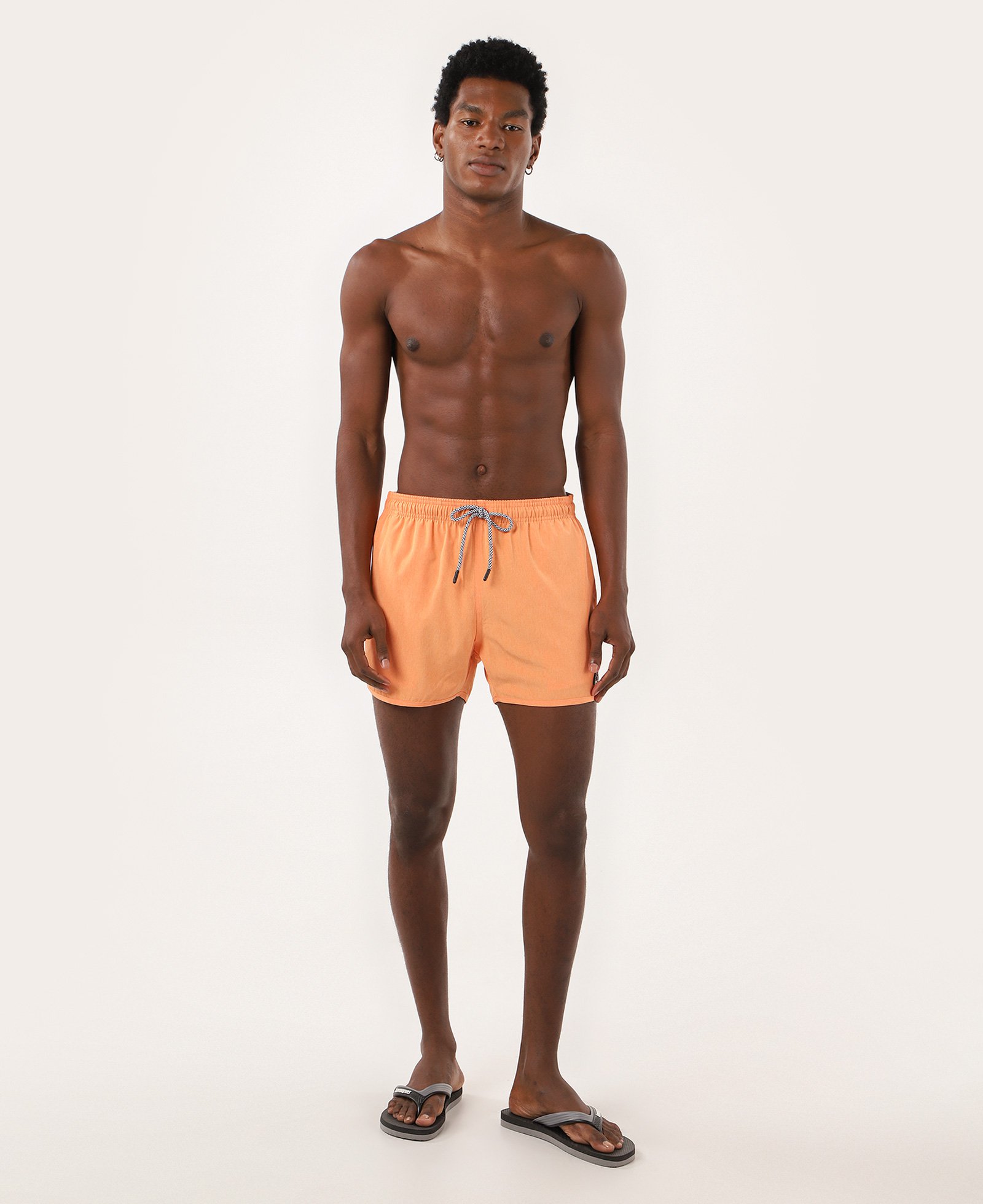 Short água masculino cós elástico com amarração liso laranja | Pool