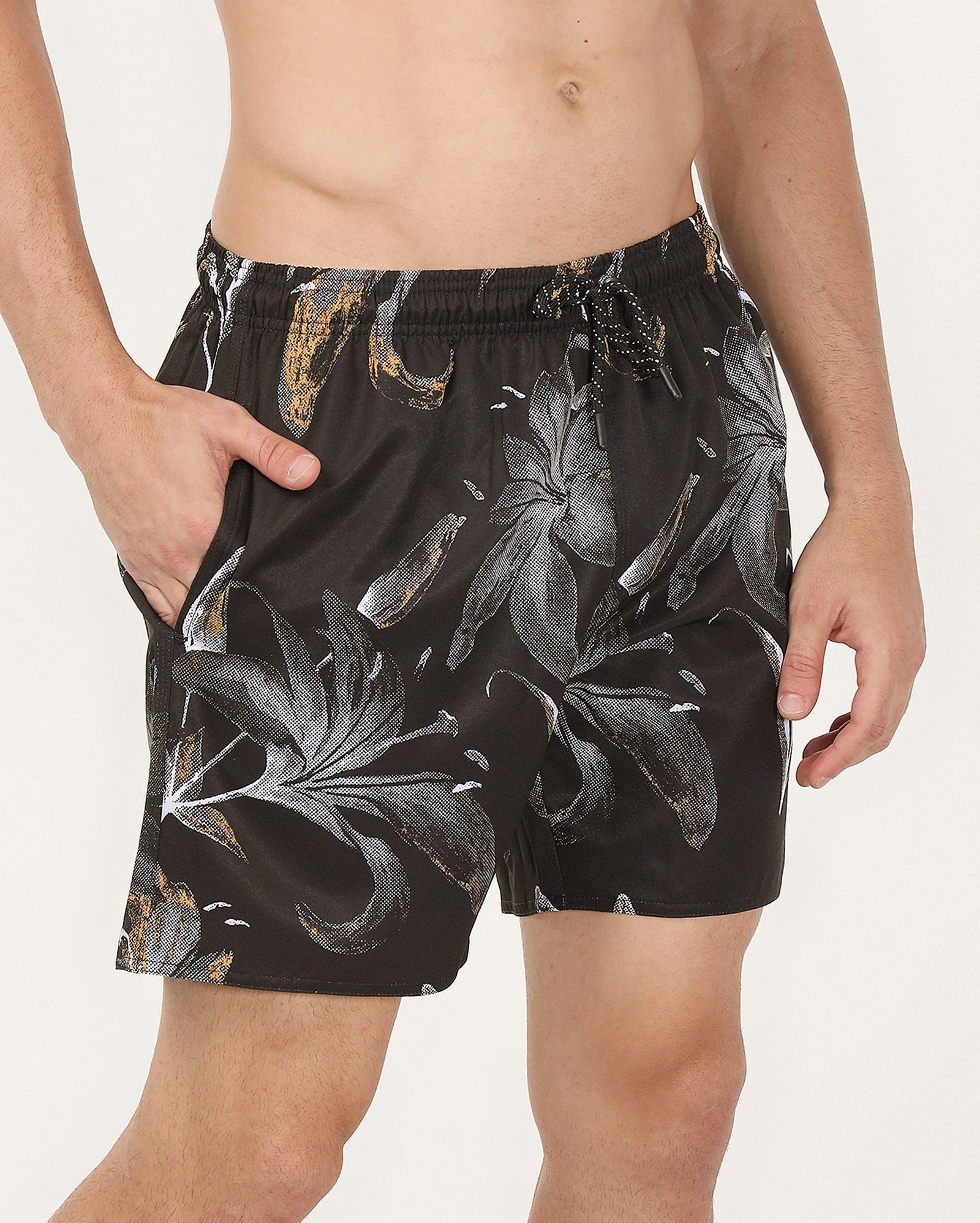 Short água masculino cós elástico e cordão floral preto | Pool — foto 3