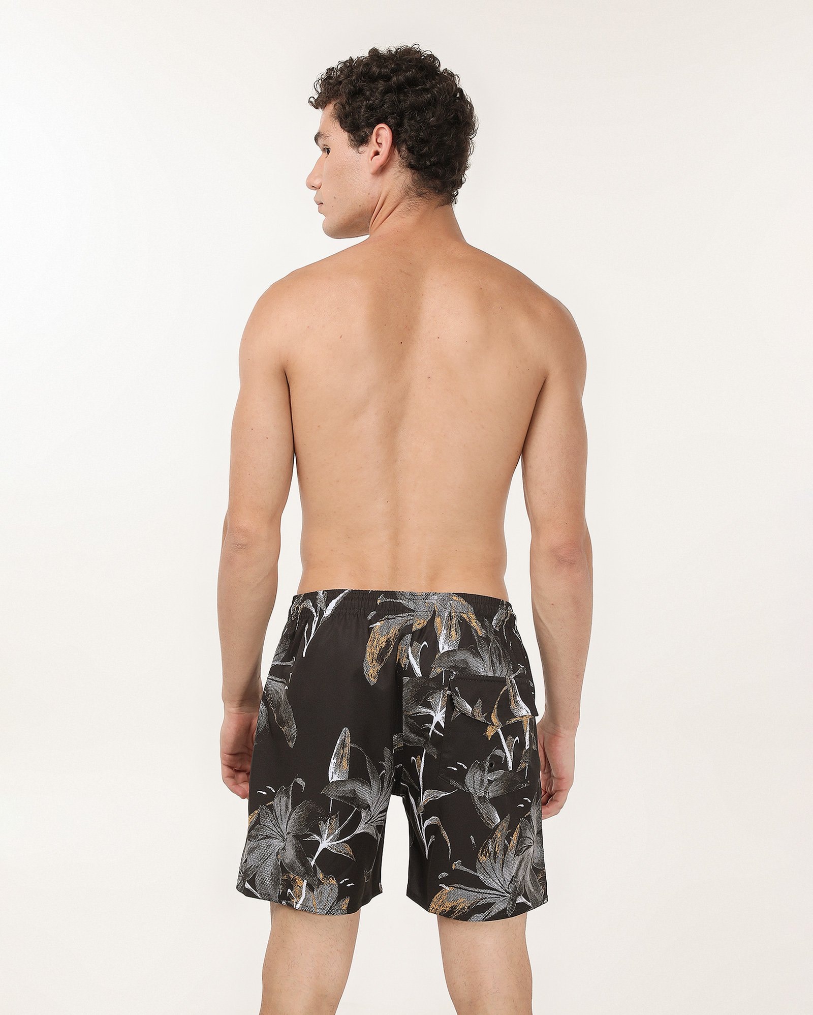 Short água masculino cós elástico e cordão floral preto | Pool — foto 2