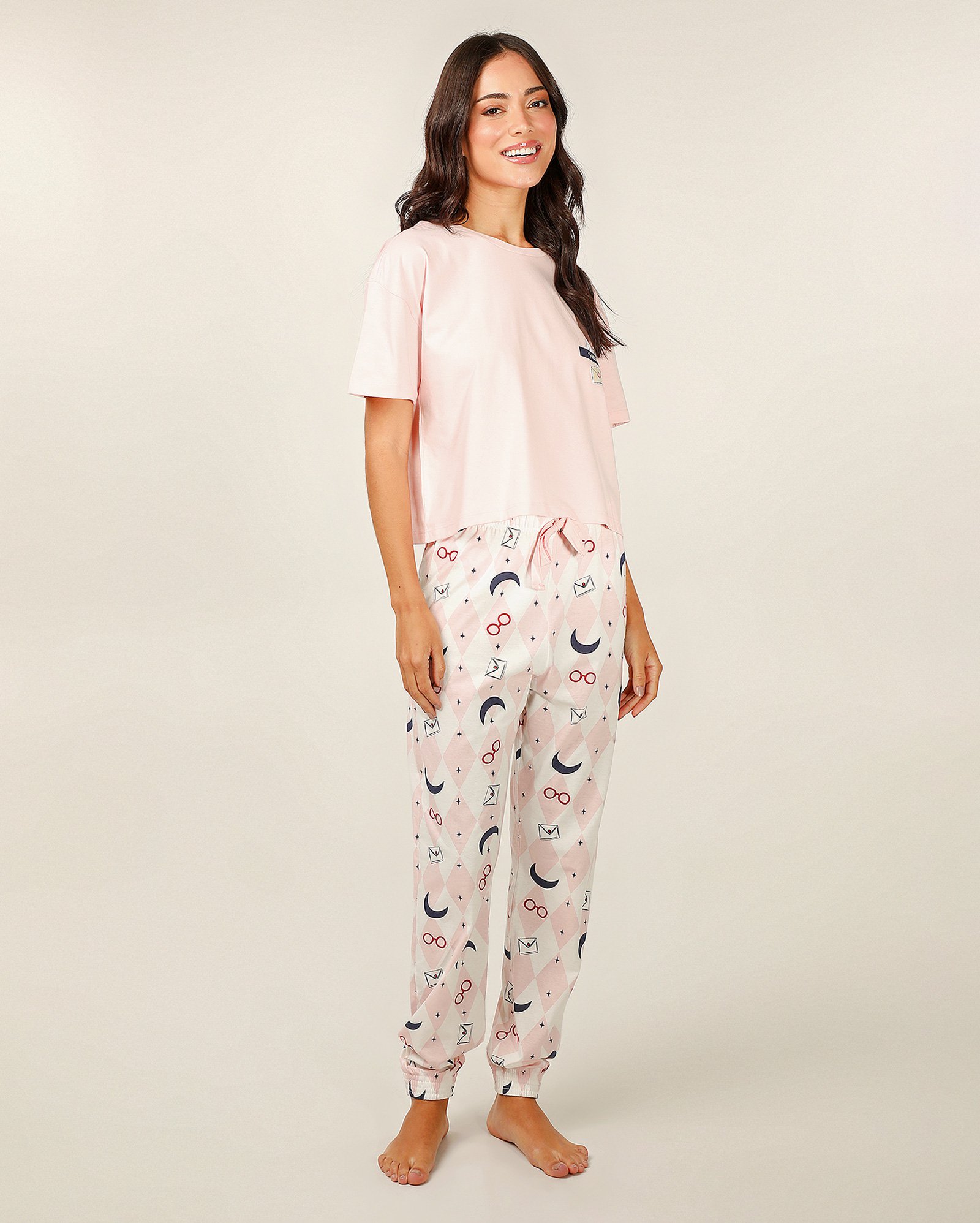 Pijama longo feminino Edwiges Harry Potter multicor | Warner Bros.