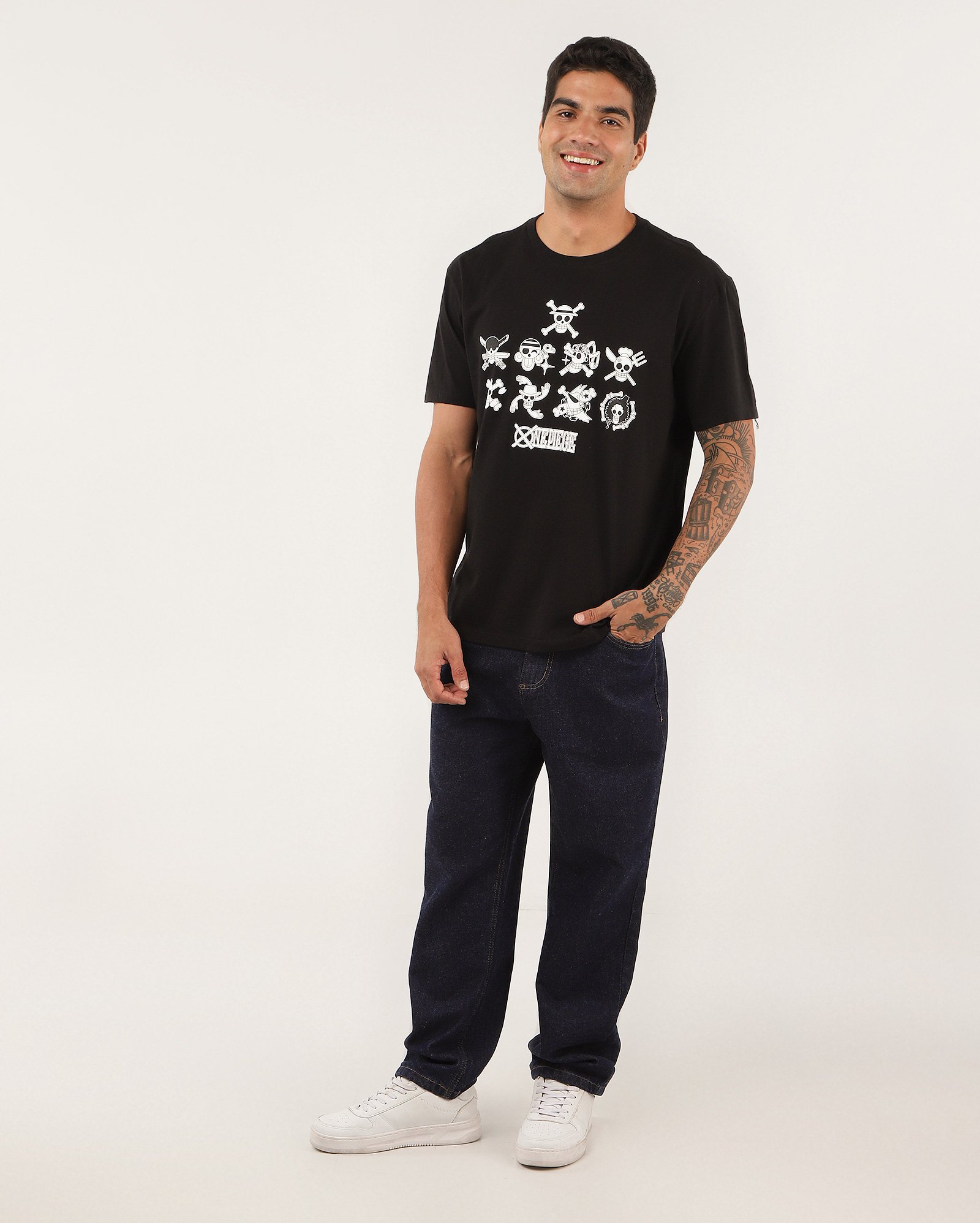 Camiseta masculina manga curta regular icons preta | One Piece