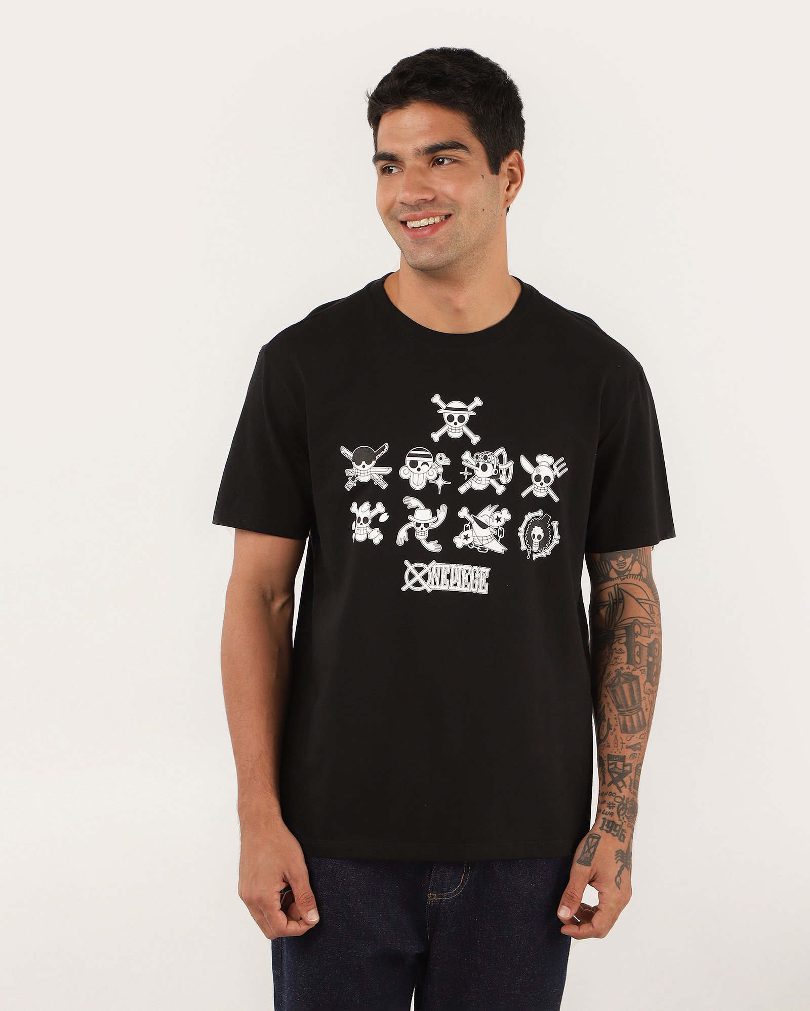 Camiseta masculina manga curta regular icons preta | One Piece