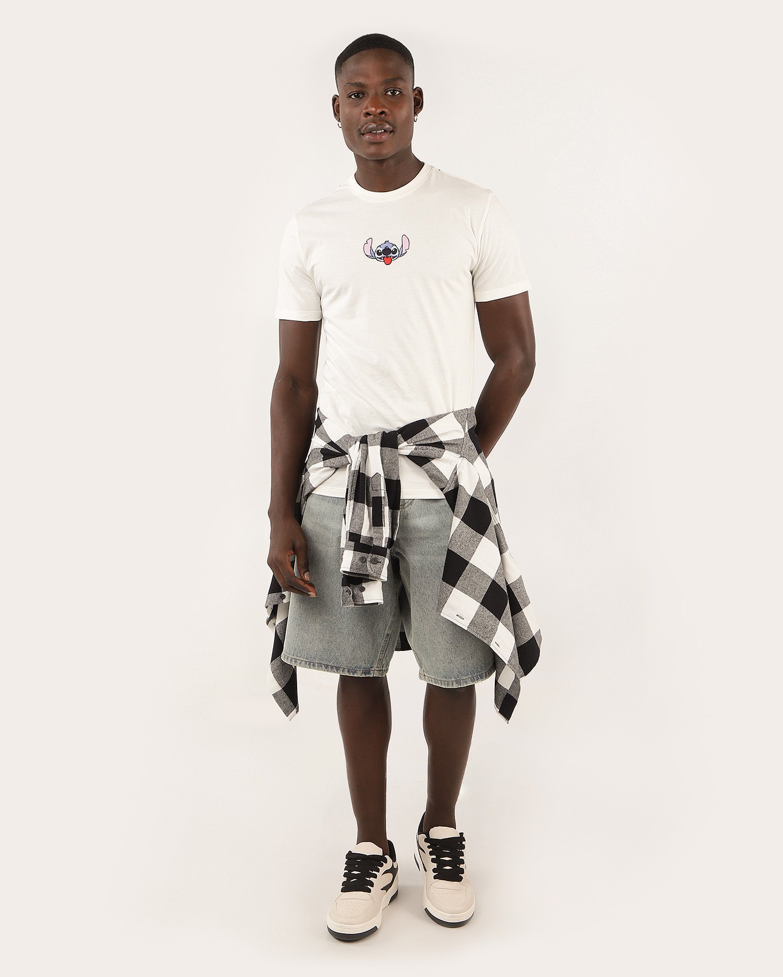 Camiseta masculina regular Stitch estampado branca | Disney