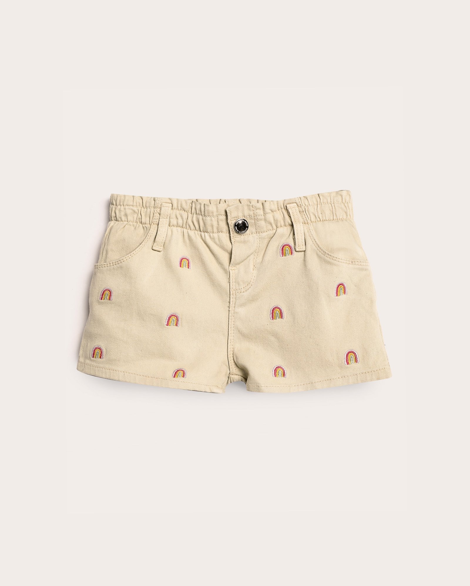 Short sarja infantil baggy com bordado 1-4A bege | Pool Kids