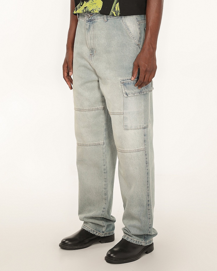 Riachuelo Calça jeans masculina baggy com bolsos cargo Jeans