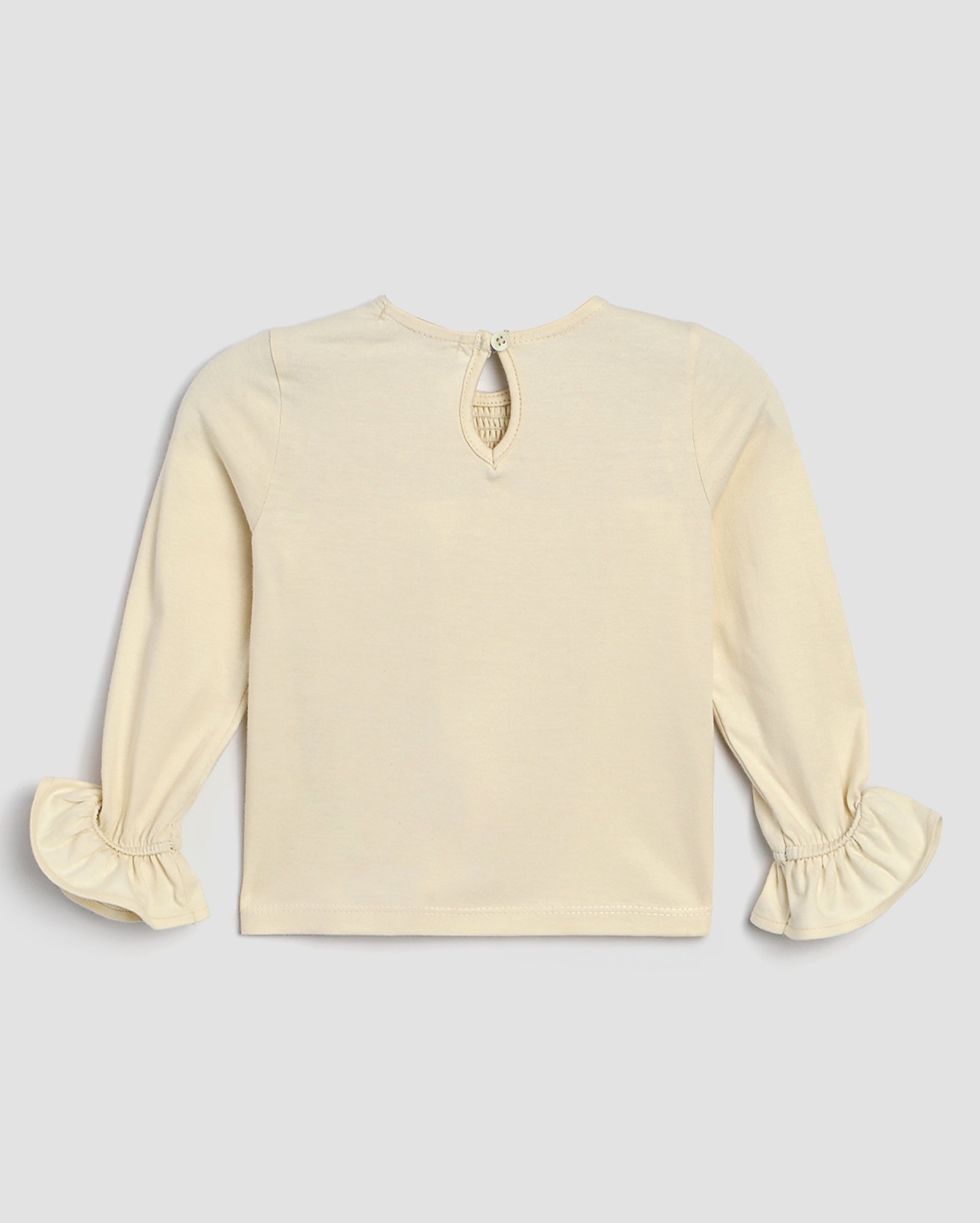 Blusa infantil manga longa com babado e franzido 1-4A bege | Pool Kids