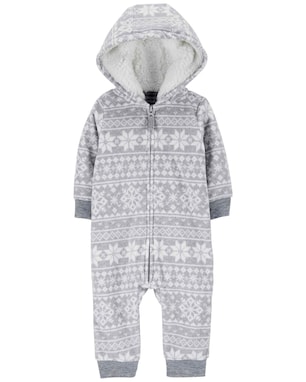 Macacão bebê fleece capuz sherpa neve cinza | Carter's