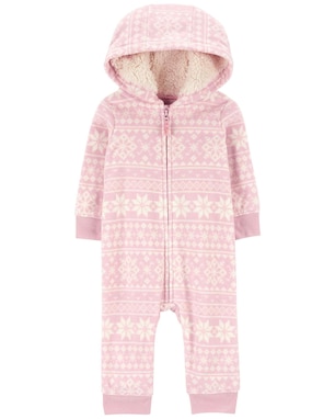 Macacão bebê fleece capuz sherpa neve rosa | Carter's