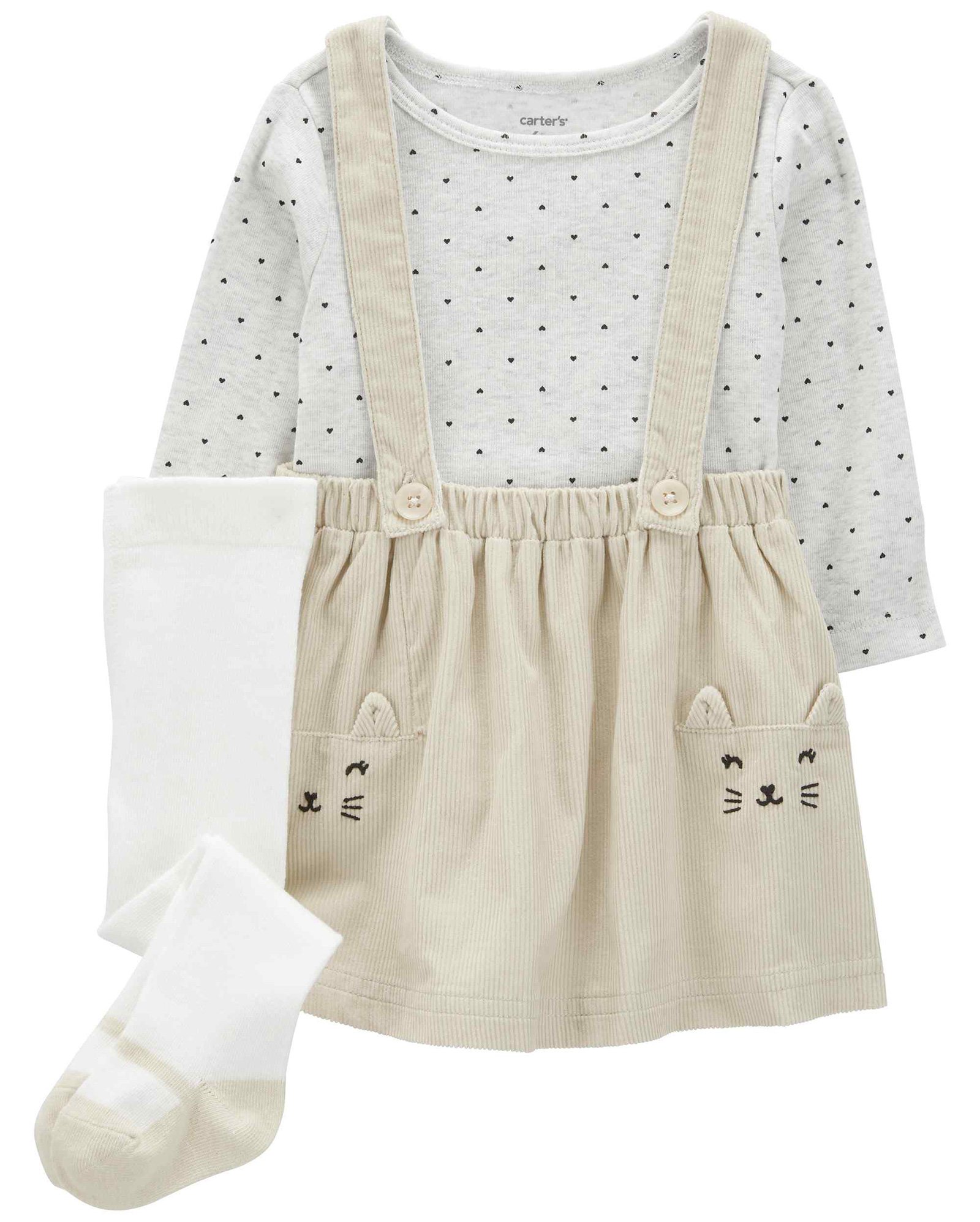 Salopete bebê 2 peças corações e meia-calça multicor | Carter's