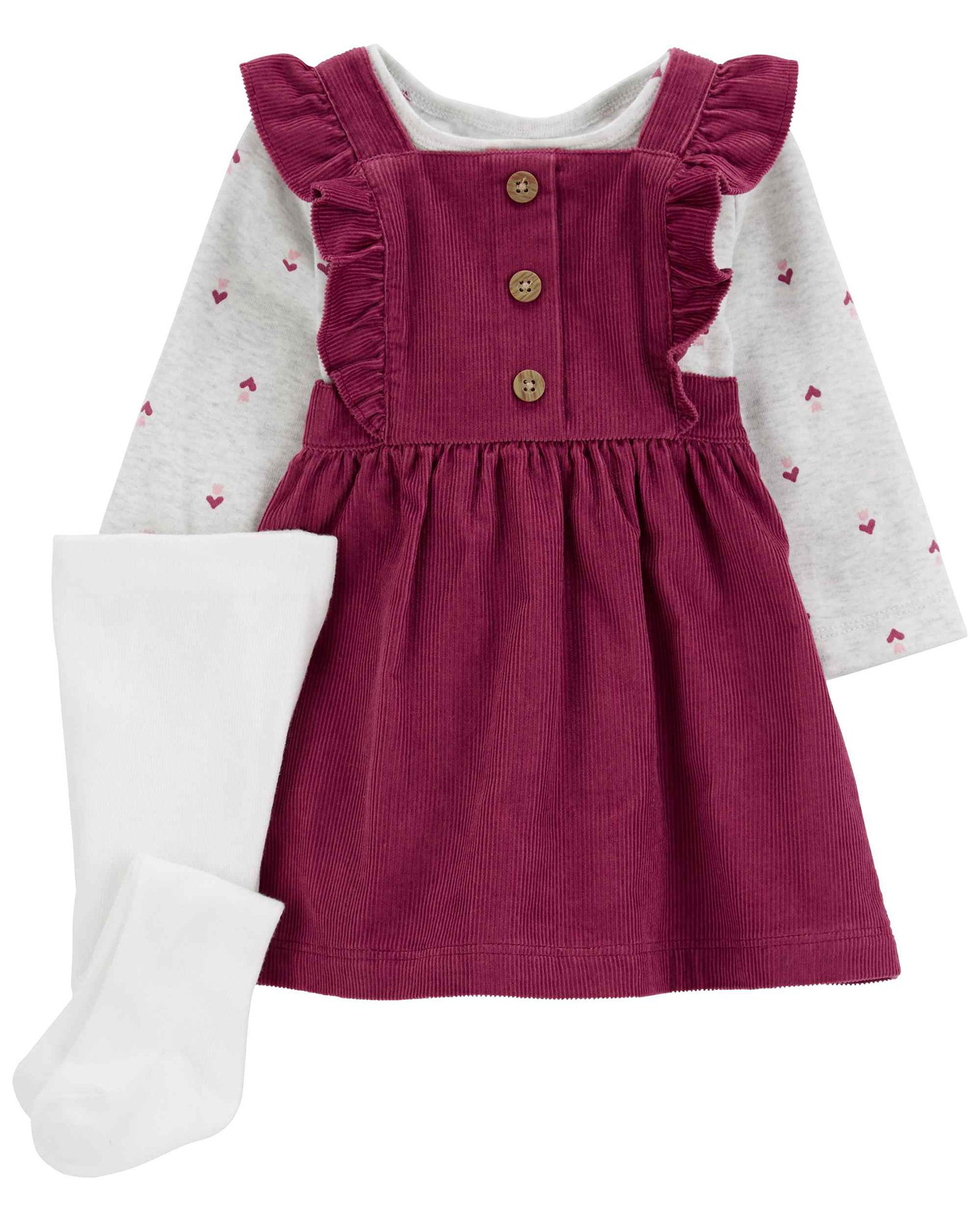 Salopete bebê 2 peças cotolê corações com meia-calça multicor | Carter's