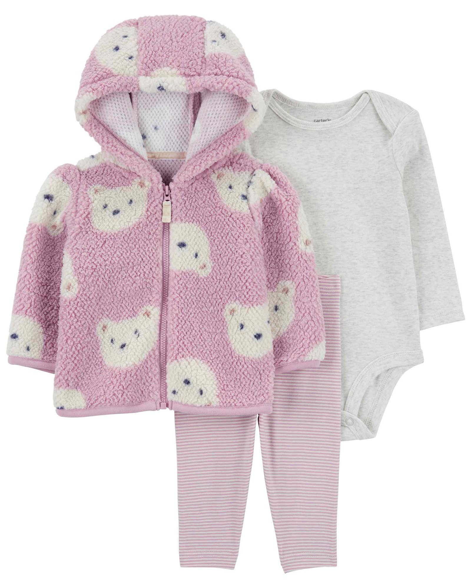 Conjunto longo bebê 3 peças sherpa capuz bichinho multicor | Carter's