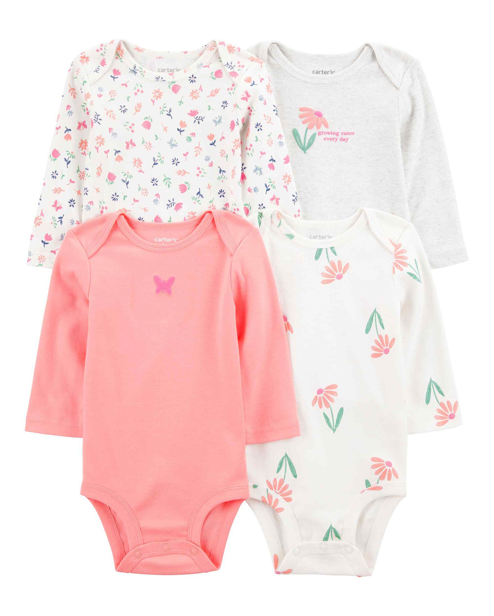 Kit body bebê 4 peças manga longa floral lettering multicor | Carter's