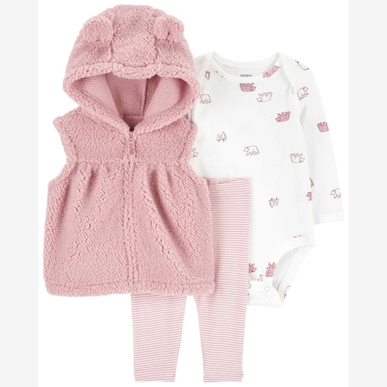 Conjunto longo bebê 3 peças sherpa capuz ursos multicor | Carter's