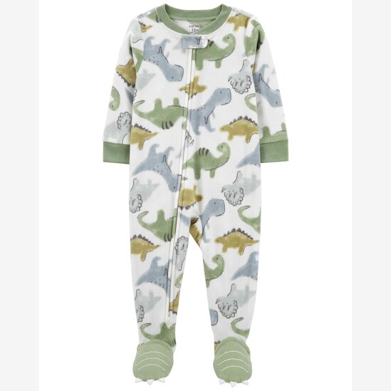 Macacão pijama infantil fleece pézinhos dinossauro branco | Carter's