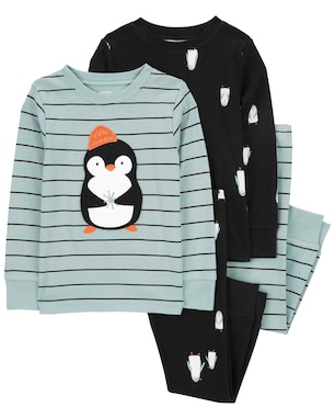 Pijama longo bebê 4 peças pinguim listras multicor | Carter's