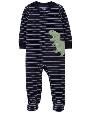 Macacão pijama bebê fleece dinossauro listrado azul | Carter's