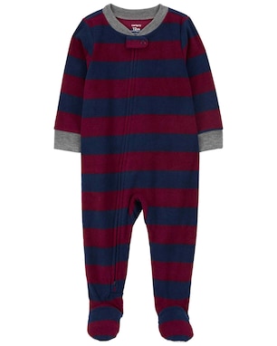 Macacão pijama bebê fleece pézinhos listras vinho | Carter's