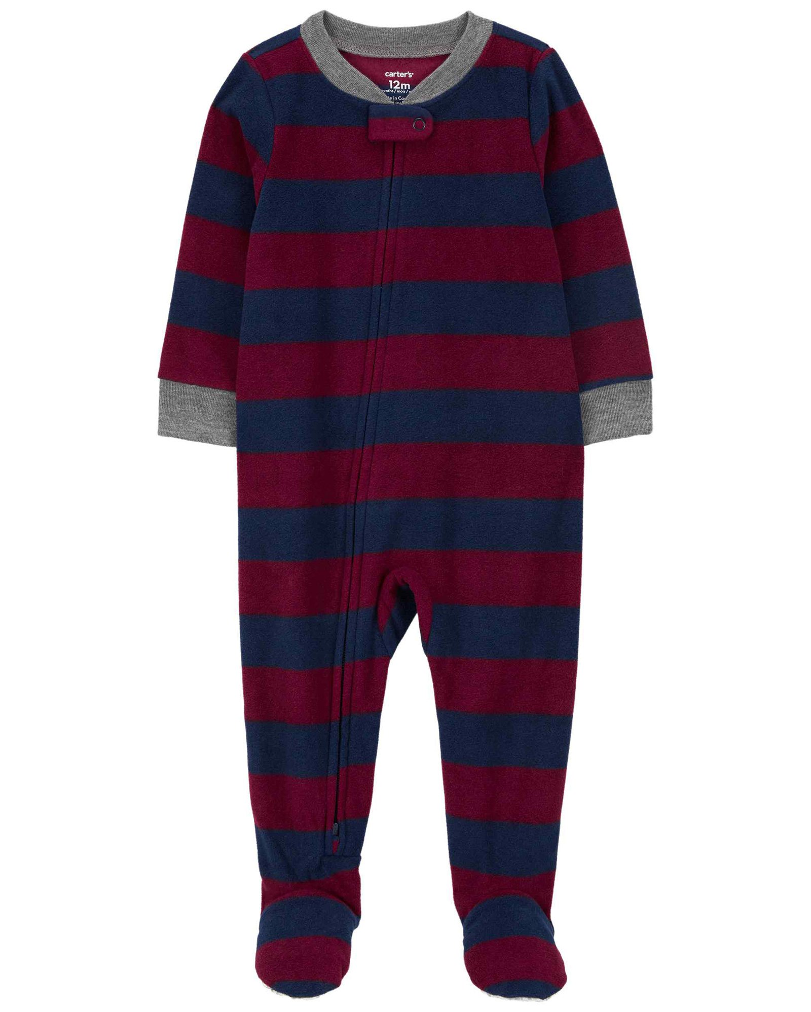 Macacão pijama bebê fleece pézinhos listras vinho | Carter's