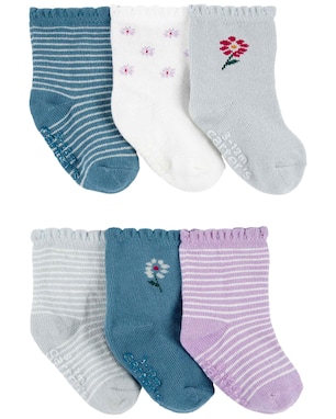 Kit meia bebê 6 pares listrada floral multicor | Carter's