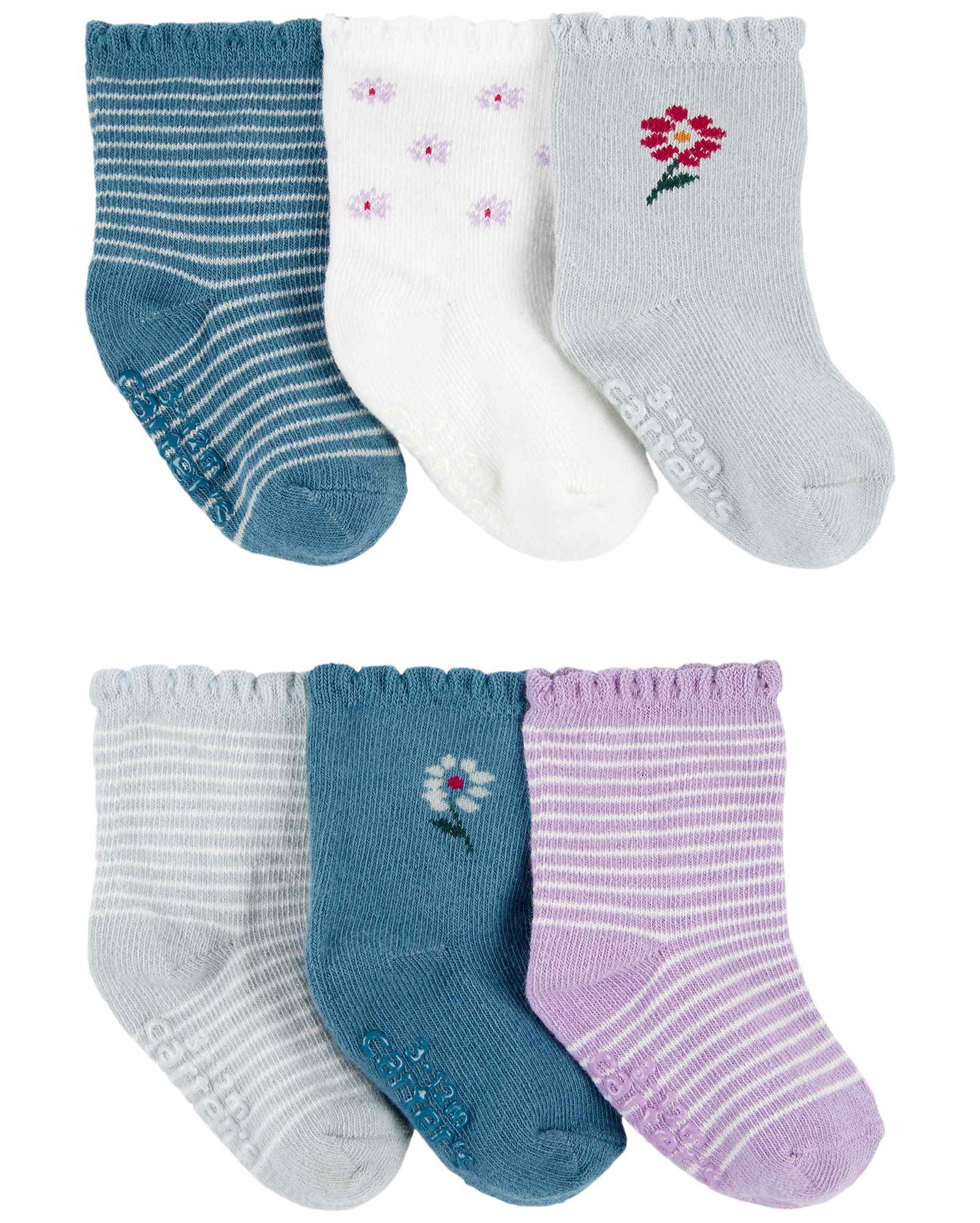 Kit meia bebê 6 pares listrada floral multicor | Carter's