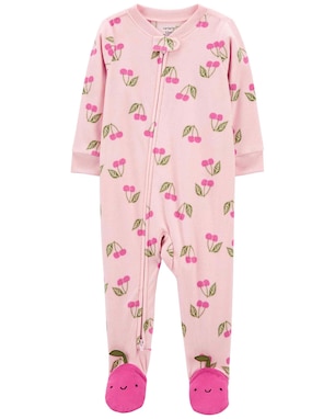 Macacão pijama infantil fleece pézinhos cereja rosa | Carter's