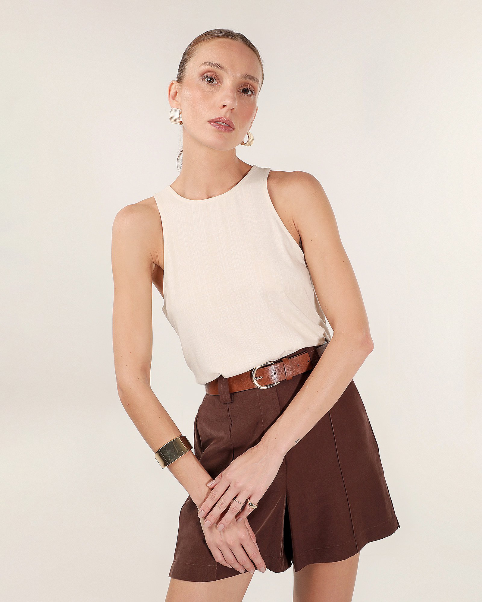 Regata feminina em viscose flame - Bege Claro | Pool Basics