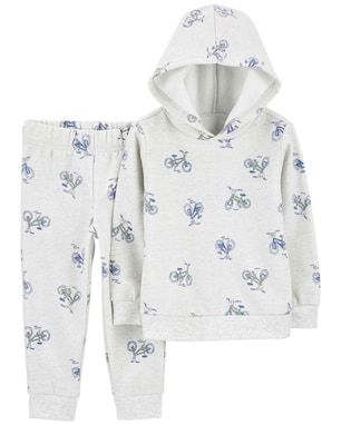 Conjunto longo de moletom infantil 2 peças capuz bicicleta branco | Carter's