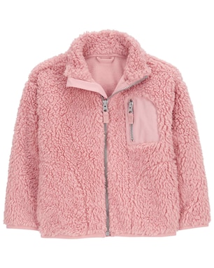 Casaco infantil de sherpa com zíper rosa | Carter's