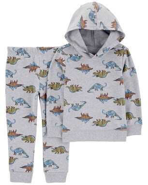 Conjunto longo de moletom infantil 2 peças capuz dinossauro cinza | Carter's
