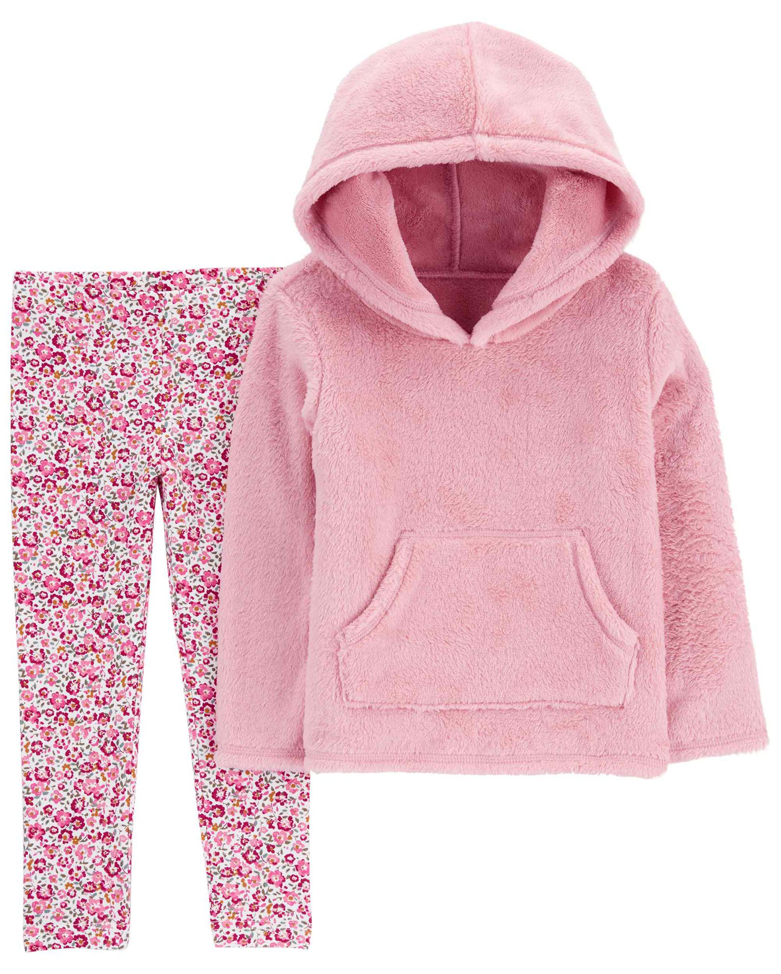 Conjunto longo infantil 2 peças peluciado com capuz rosa | Carter's