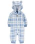 Macacão bebê sherpa com capuz xadrez azul | Carter's