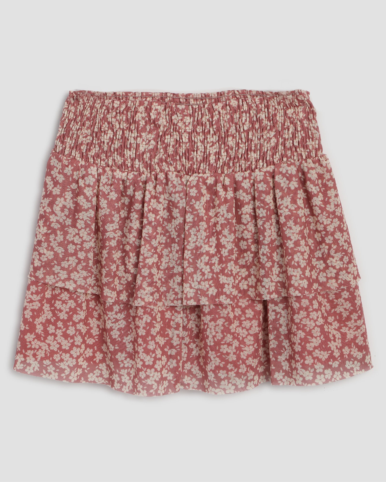Saia curta juvenil evasê tule em camadas floral liberty - Rosa | Pool