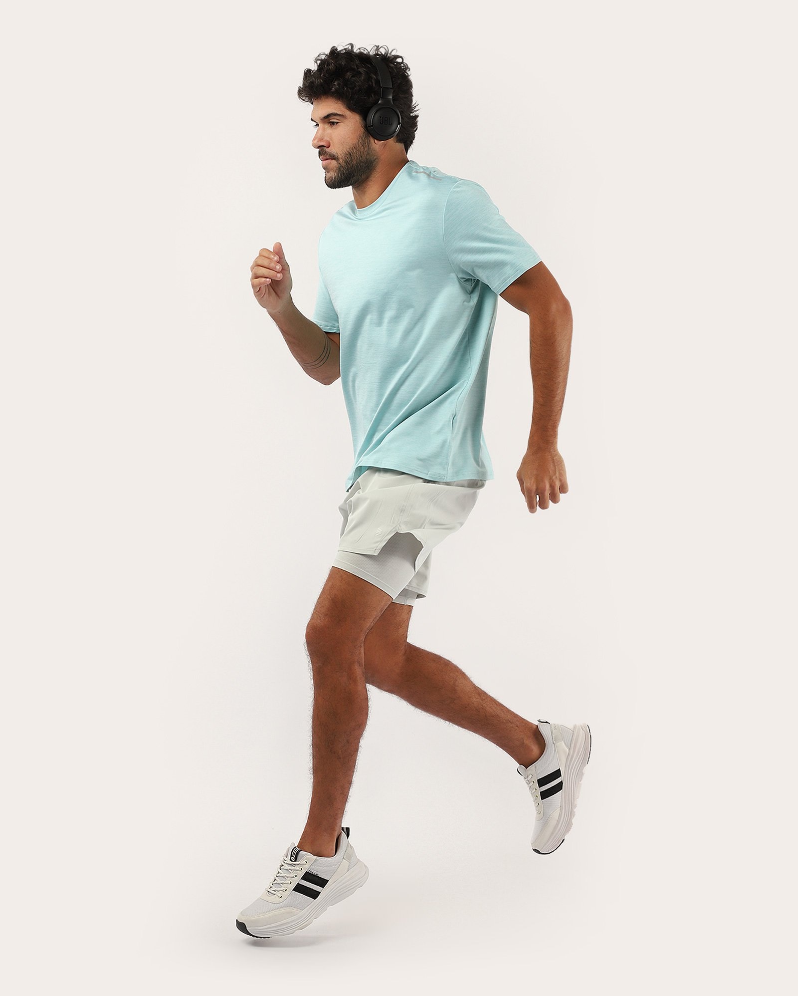 Camiseta masculina de corrida mescla manga curta - Azul Mescla Claro | Body Work