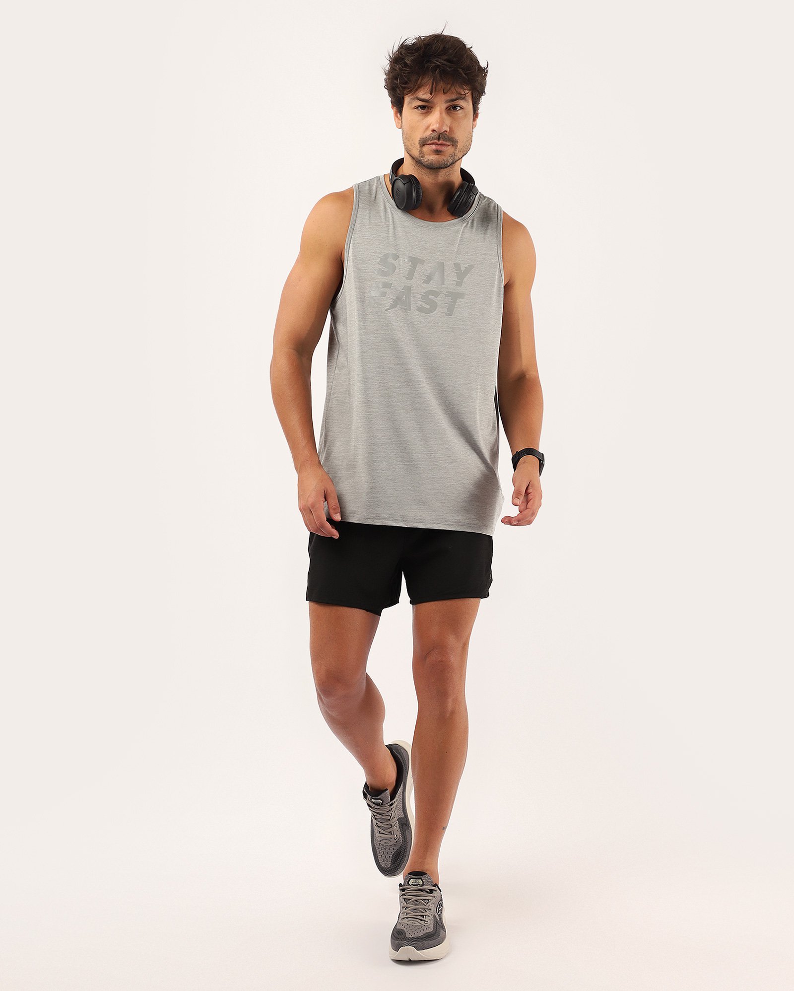 Regata masculina de corrida estampada - Cinza | Body Work
