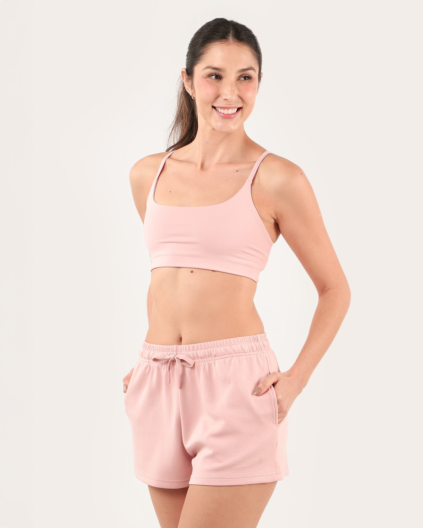 Short esportivo feminino soft scuba - Rosa Claro | Body Work