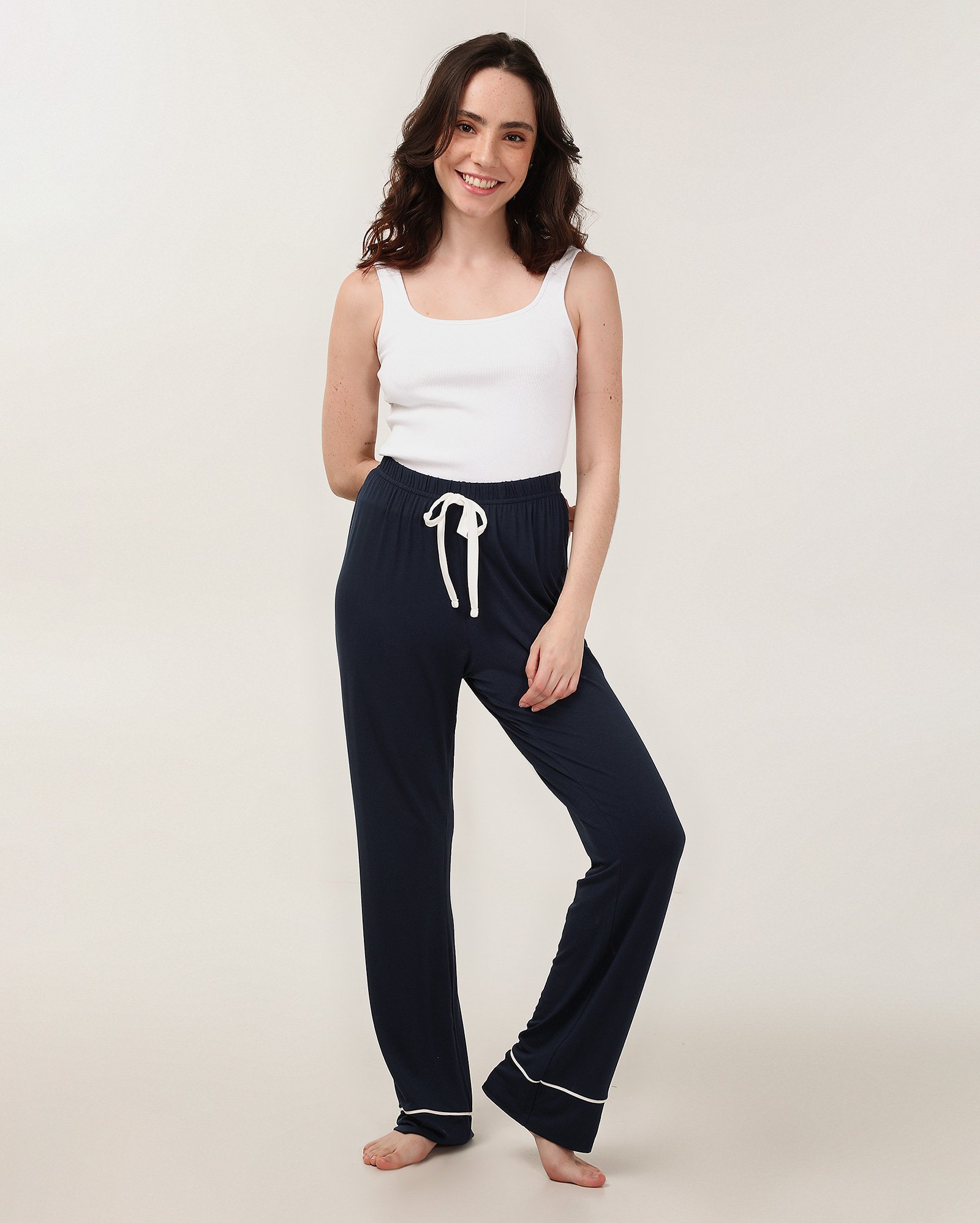 Riachuelo Calça pijama feminina cós de elástico azul Riachuelo