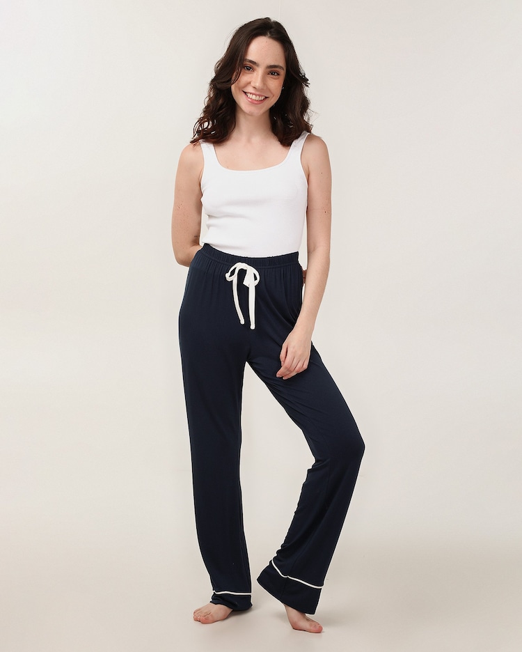 Riachuelo Calça pijama feminina cós de elástico azul Riachuelo
